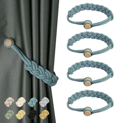 BEL AVENIR Curtain Tiebacks Magnetic 4 Pack Woven Drapery Holdback - color: Blue -4pack