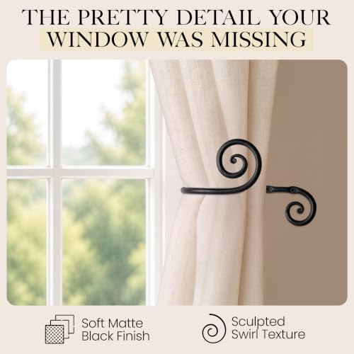 RTZEN Metal Curtain Tiebacks, Drapery Holders for Wall, 2 Pcs - size: Large, style: Swirly