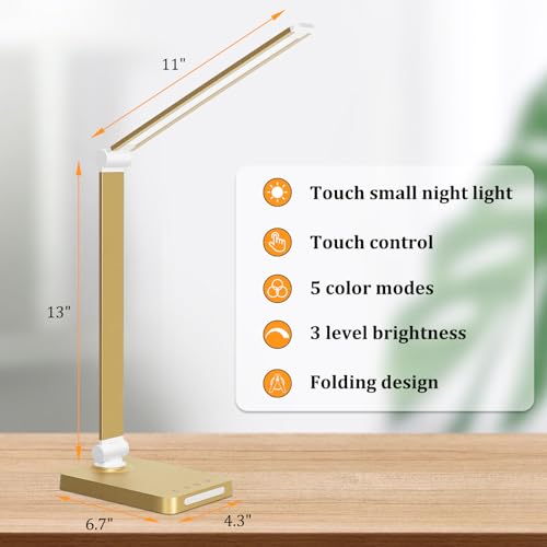 LED Desk Lamp with USB Ports,Touch Desk Lamps for Home Office with 5 Modes - color: Gold