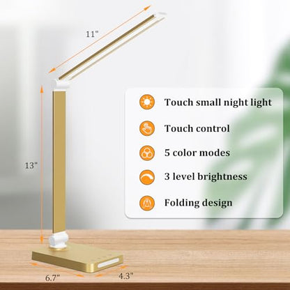 LED Desk Lamp with USB Ports,Touch Desk Lamps for Home Office with 5 Modes - color: Gold