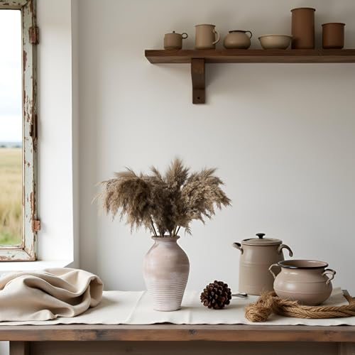 Ceramic Rustic Farmhouse Vase, 9.2 inch Whitewashed Terracotta Vase - color: Terracotta White