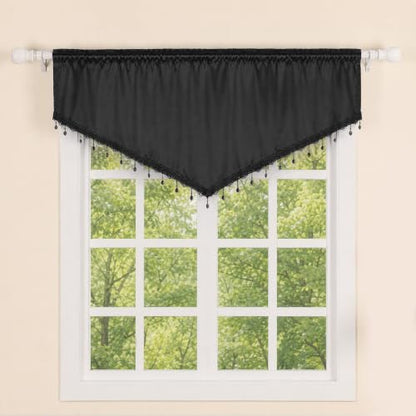 Molaxhome Swag Curtain Scalloped Curtain Valance Drape Sheer Lace Panel 1pc - color: Cloth Black
