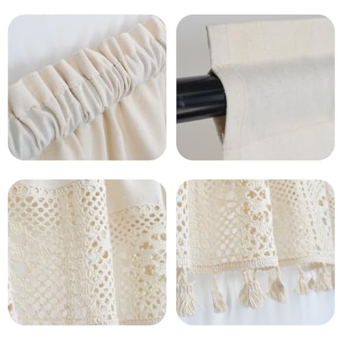 Molaxhome Linen Valances for Windows Boho Kitchen Valance Window Treatments - color: Beige, size: 35.4"W x 29.1"L (Pack of 1)