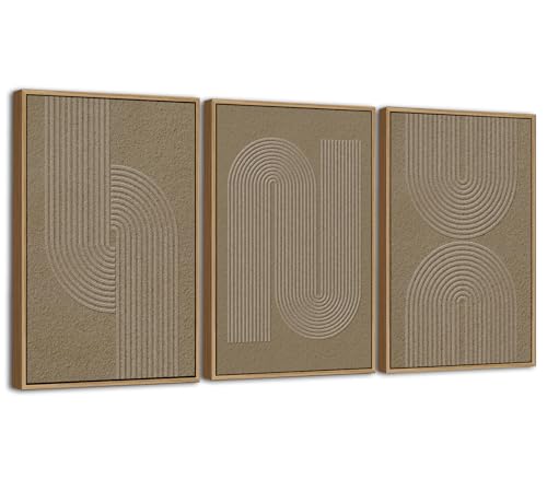 NINEASO Minimalist Framed Wall Art - Wabi-Sabi Geometric Canvas Pictures with Sand Tone Visual Texture, Modern Neutral Zen Painting Prints for Living Room, Bedroom & Office Wall Decor, 28 x 20in * 3 - color: Brown Wabi-Sabi Abstract, size: 28"L x 20"W