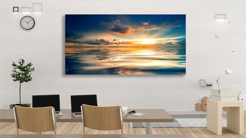 yearainn Sunset Ocean Wall Art, Calm Blue Sea Glow Landscape, 20" x 40" - color: Sunset Calming Ocean, size: 40"L x 20"W