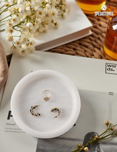 Marble Jewelry Dish, 5" Handmade White Ring Tray - color: White