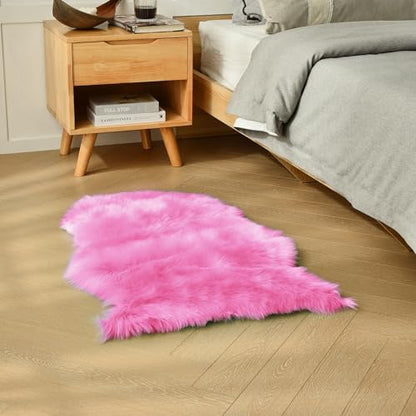 duduta Hot Pink Faux Sheepskin Rug 2x3 ft, Fluffy Fur Seat Chair Covers - color: Hot Pink, size: 2' x 3' (Oval)
