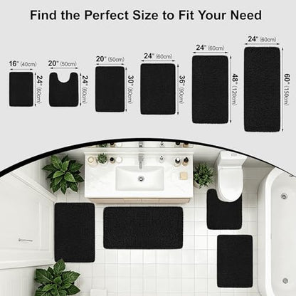 Bathroom Runner Rug 48"x24", Non Slip Fluffy Long Bath Mat, Black - color: Black, size: 48" x 24" (Rectangular)