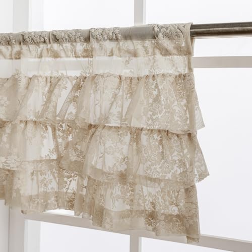 Kotile Beige Lace Ruffle Valance for Windows W52 x L18 Inch, 1 Panel - color: Beige - Ruffle Lace
