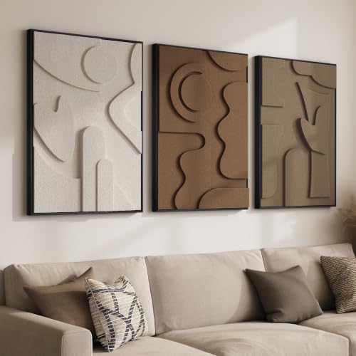 Large 3D Textured Framed Neutral Abstract Wall Art for Living Room, 3 Piece - color: White Brown Taupe, size: 24"w X 36"h X 3pcs
