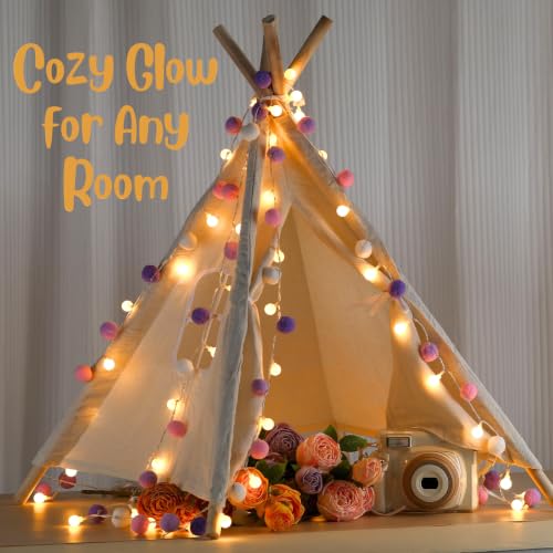 9.84FT Pom Poms Fairy Lights 30 LED Battery & USB Operated String Lights - color: Purple, size: 9.84 FT