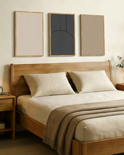 Drsoum Minimalist Boho Wall Art Framed Modern Abstract Neutral Line Wall Decor Mid Century Geometric Artwork Bedroom Living Room 16x24in Natural Framed - color: Wildflower Bouquet, size: 24L" x 16W", Natural Framed