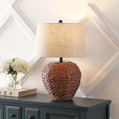 JONATHAN Y Alaro Table Lamp Woven Water Hyacinth Basket 24.5", Dark Brown - color: Dark Brown