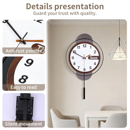 Large Wall Clock Acrylic Wood Silent Battery with Pendulum,12.6x22.8in - color: 6789-black