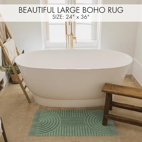 Beautiful Boho Rug with Tassels for Bathroom - Soft 2x3 ft Cotton - color: Sage Green, size: 2' x 3' (Rectangular)