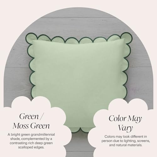 BEBE BASK Scalloped Pillow Cover Set of 2, 18x18, Cotton - Moss Green - color: Moss Green/Green