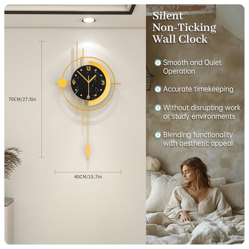 Large Modern Wall Clocks for Living Room Gold Silent Analog Clock - style: Antique