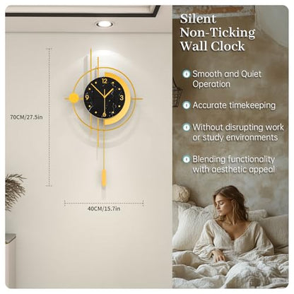 Large Modern Wall Clocks for Living Room Gold Silent Analog Clock - style: Antique