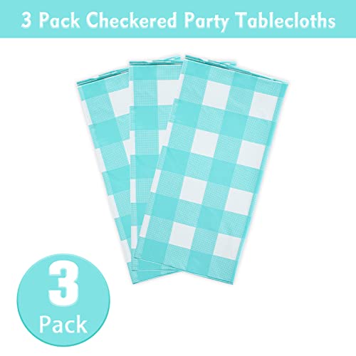 Kesfey Blue Gingham Tablecloth Picnic Party Checkered Table Cover 3 Packs - color: Aqua and White