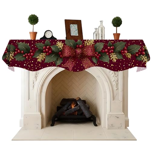NYZE Christmas Mantel Scarf 70 x 17 Inch Fireplace Mantel Scarf Cover Decoration for Christmas Fireplace Scarf Shelf Top Runner Holiday Winter Home Decor - size: 70 x 17 in, style: Bow