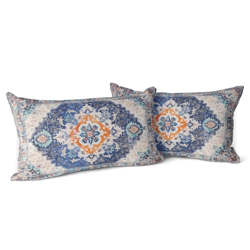 Snycler Blue Boho Throw Pillow Covers Set of 2 Monaco Rug Carpet Double Sided Pattern Cotton Soft Pillow Case Cushion Cover Pillowcase for Garden Couch Sofa Bed Decorative 12x20 inch - color: Blue, size: 20" x 12" (Pack of 2)