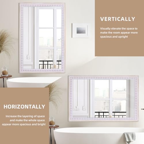 36x24 Inch Rectangle Wall Mirror, Wooden Rectangular Bathroom Mirrors - color: Style 2