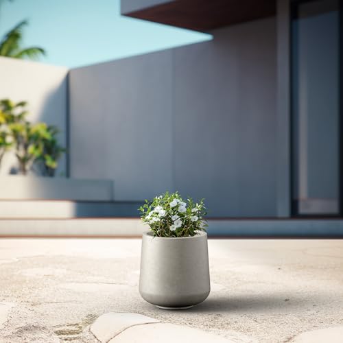 Kante Accent Round Curved Weathered Concrete Planter 13" Dia, Outdoor - color: Weathered Concrete, size: 13" D