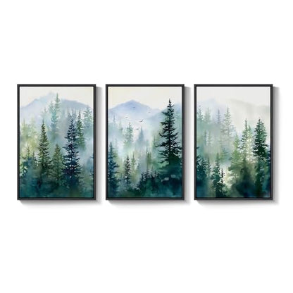 Large Framed Green Forest Landscape Living Room Wall Art, 3 Piece, 24x36 In - color: Dark Green, size: 24" W x 36" H x 3Pcs