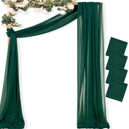 Sheer Wedding Arch Draping Fabric 29" x 20 FT 4 Panels Emerald Green - color: Emerald Green, size: 29"w x 240"l (Pack of 4)