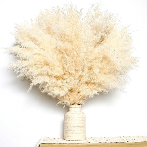 10 PCS Beige Pampas Grass Decor, Naturally Dried Pompas, Bunny Tails Dried Flowers, and Dried Eucalyptus. Perfect for Weddings, Boho Party Decorations, and Table Decor(17inch) - size: 10PCS-17inch