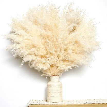 10 PCS Beige Pampas Grass Decor, Naturally Dried Pompas, Bunny Tails Dried Flowers, and Dried Eucalyptus. Perfect for Weddings, Boho Party Decorations, and Table Decor(17inch) - size: 10PCS-17inch