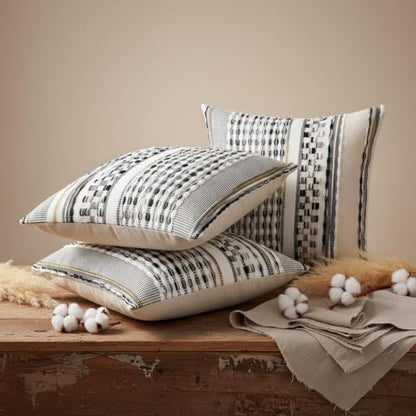 Boho Outdoor Throw Pillow Covers 18x18 Set of 2 Black White Grey - color: Black White and Grey