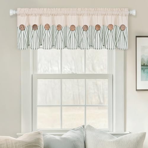 ASPMIZ Farmhouse Valances for Windows, Beige+Green, 60x14 Inches, 1 Panel - color: Beige&green, size: 60"W x 14"L (Pack of 1)