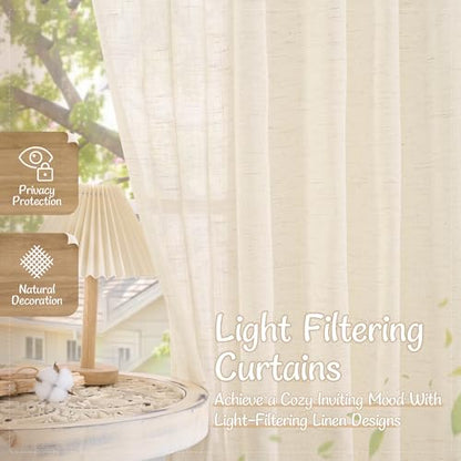 LAMIT 40 Inch Length Semi Sheer Linen Kitchen Curtains 2 Panels Set - color: Linen, size: 25"W x 40"L (Pack of 2)