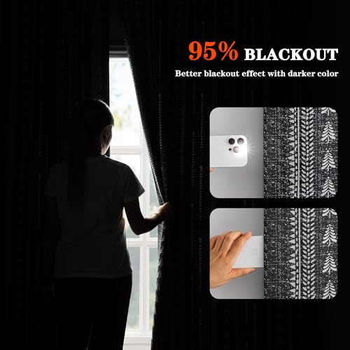MEETSKY Boho Black 95% Blackout Bedroom Curtains 50Wx72L,2 Panels - color: Black, size: 50"W x 72"L (Pack of 2)