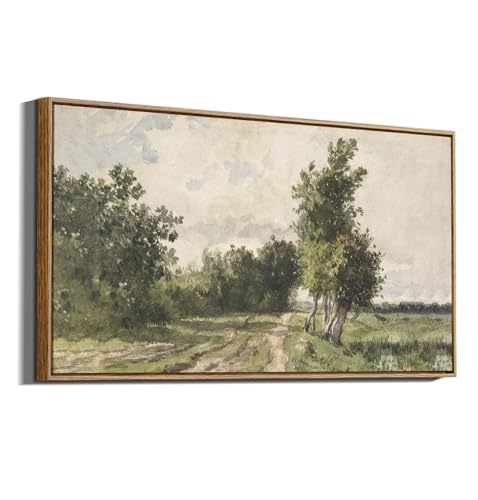 ARPEOTCY Extra Large Framed Wall Art, Meadow Farmhouse Decor, 20x40inch - color: Watercolor Green Road, size: 40"L x 20"W