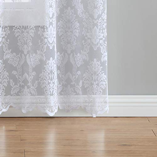 LinenZone 96 Inch Sheer White Lace Curtains. (Fiona, 54 x 96 White) - color: White, size: 54"W x 96"L (Pack of 2)