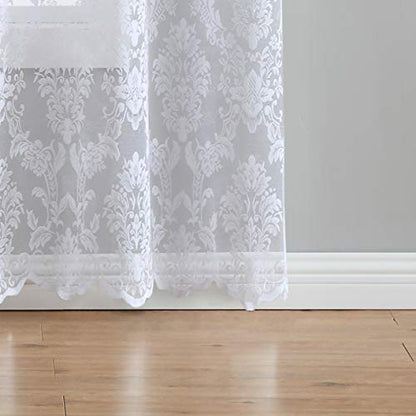 LinenZone 96 Inch Sheer White Lace Curtains. (Fiona, 54 x 96 White) - color: White, size: 54"W x 96"L (Pack of 2)