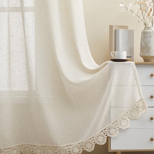 Gibelle Beige Boho Bedroom Curtains 84 Inch Length, Farmhouse Linen Curtains for Living Room, Bohemian Country Window Curtain Panels Tassel Draperies, 56’’W x 84’’L - color: Beige, size: 56"W x 84"L (Pack of 1)