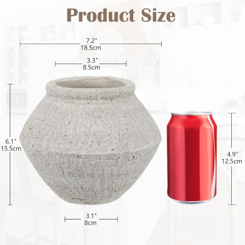Briful Rustic Ceramic Vase 6'' Decorative Farmhouse Table Vase, Off White - color: Off-white#749