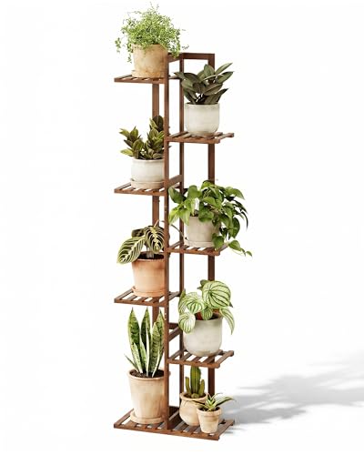 Bamworld Bamboo Plant Stand Indoor 7 Tiered Plant Shelf, Tea Brown 55 Inch - color: Natural 7 Tiered