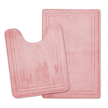 Light Pink Bathroom Rugs Memory Foam Bath Toilet Contour Mat Set 2 Piece - color: Pink, size: 20 in x 32 in and 20 in x 24 in
