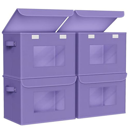 Univivi Fabric Foldable Storage Bins with Lids, 4 Pack, Purple - color: Purple