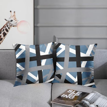 Emvency Throw Pillow Covers Set of 2, 18 x 18 Inch, Stripes Retro Blue - color: Blue 2, size: 18" x 18" (Pack of 2)