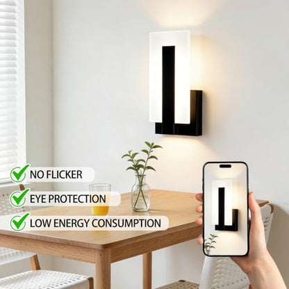 Battery Operated wall sconces Set of Two,3 CCT Dimmable Rechargeable Wireless Wall Light with Remote,Modern Black LED Wall Sconce Lighting for Hallway, Bedroom, Living Room - size: 9.8in-Battery Operated