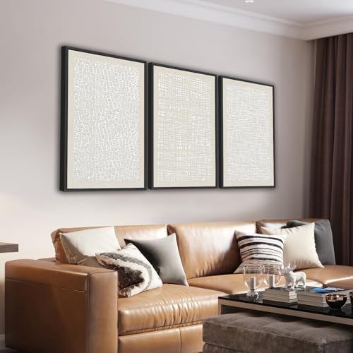 Large Framed Abstract Wall Art, Neutral Beige White Deocr, 24"x36"x3 - color: beige, size: 24"x36"x3 Framed