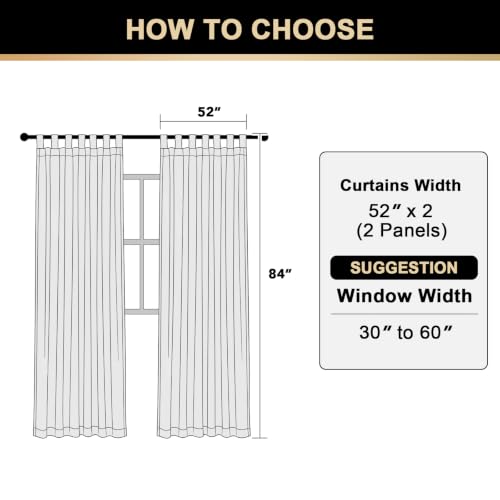 PrinceDeco Linen Semi Sheer Curtains for Living Room, 52x84 inch, Off White - color: Off White, size: 52"W x 84"L (Pack of 2)