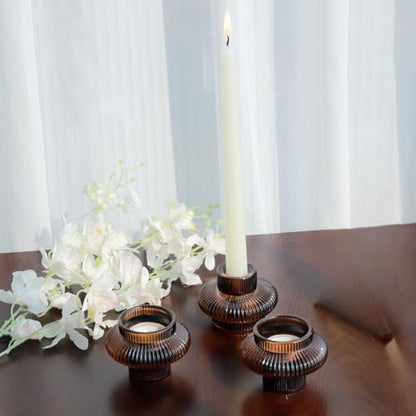 VOHO 6pcs Brown Candlestick Holders, Fall Amber Candle Sticks Holder Decor - color: Brown