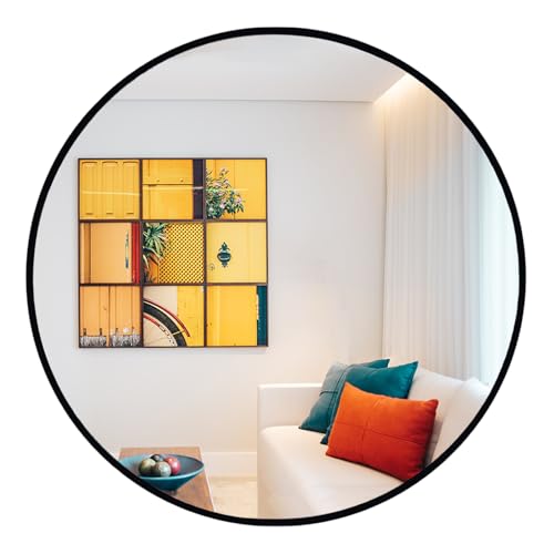 Oruii Round Mirror, 26 inch Black Circle Mirror, Matte Black Metal Frame - color: Black, size: 26"L x 26"W