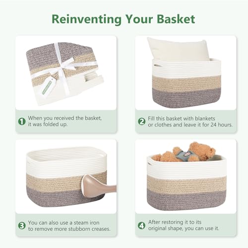 ECDYQXVU 15x10x9 Inch Woven Cotton Rope Storage Basket, 3 Pack - color: White, size: 3 Pack